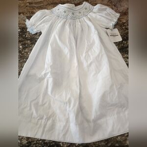 White and Blue Embroidered Baby Dress